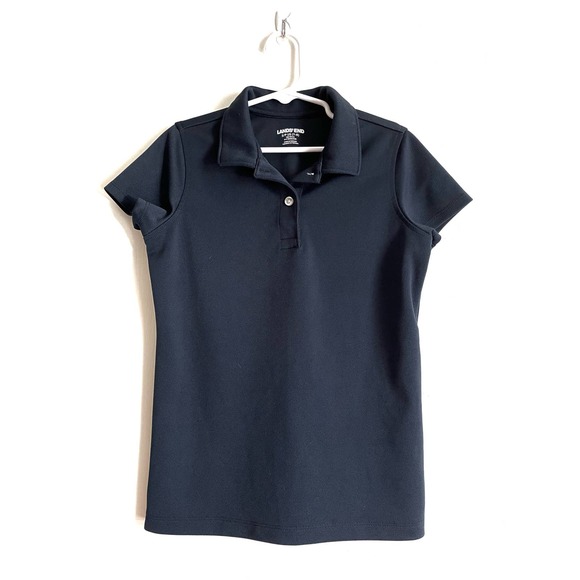 Land's End navy blue, short sleeve collared top. Size 7-8. - Picture 1 of 5